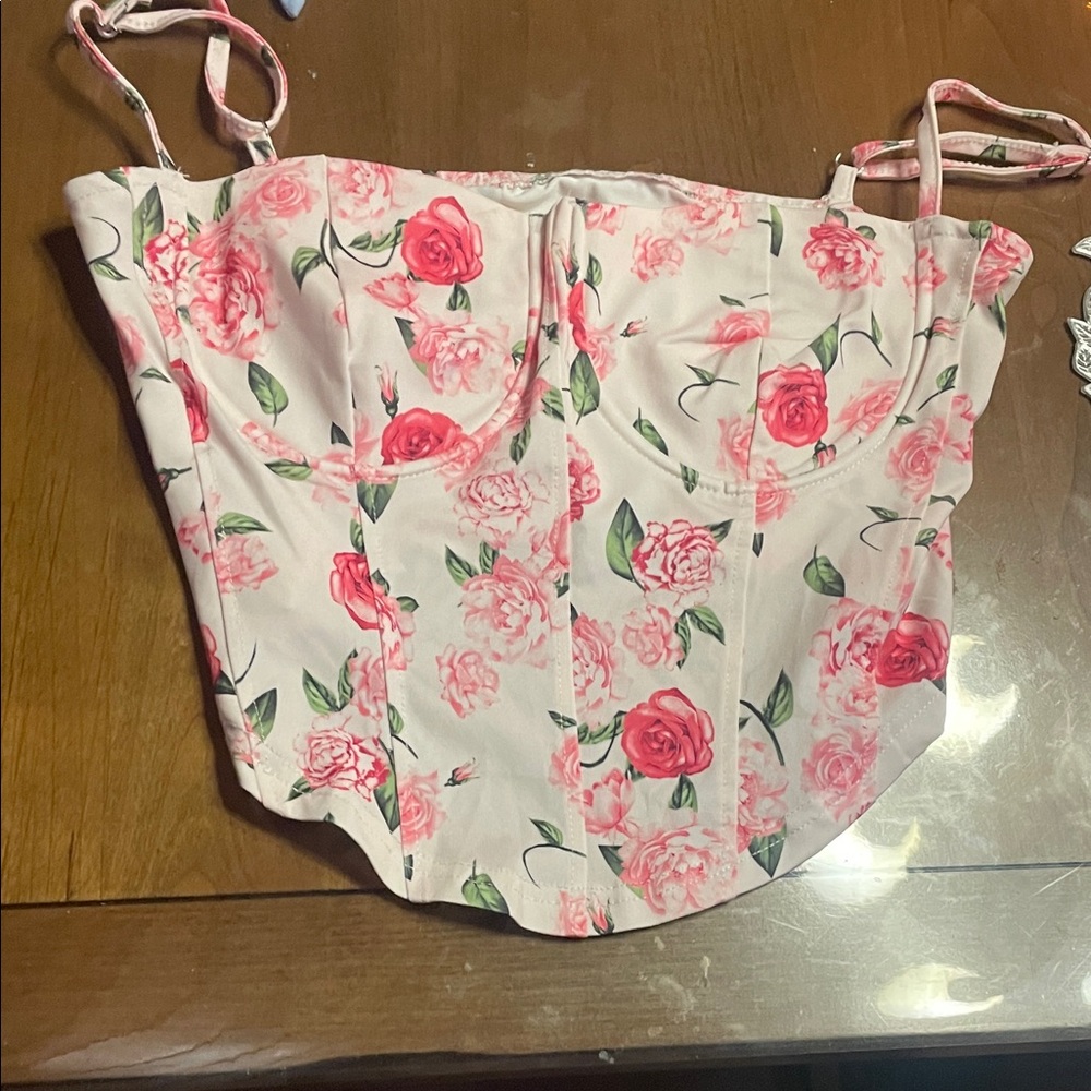 Floral Pink Rose Corset Top